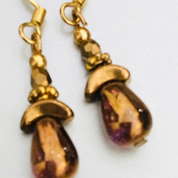 Bronze stone droplets earrings - Picture 2 of 3
